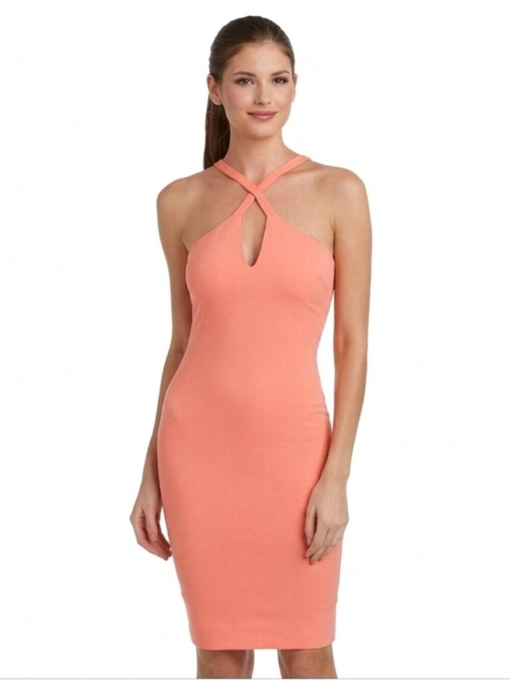 Likely Charles Apricot Peach Halter Cut Out Keyhole Midi Dress